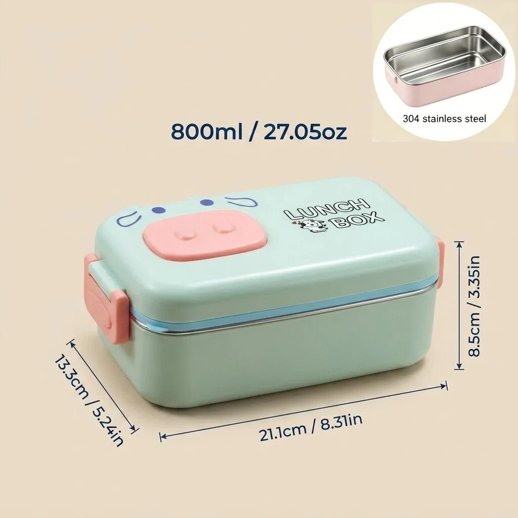 Schattige Kinderen 304 RVS Bento Box Plastic Gedeelde Lunchbox Set Magnetronbestendig Lekvrij Etenbakje met Bestek