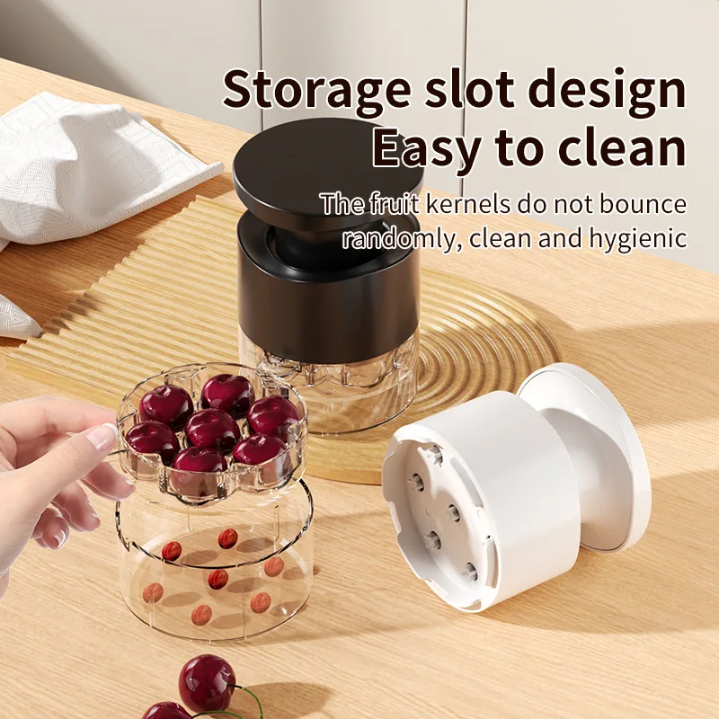 Plastic Cherry Pitter Easy-Press Cherries Seed Remover 7 Holes Jujube Pitter Core Remover with Splatter Protector Fruit Tools
