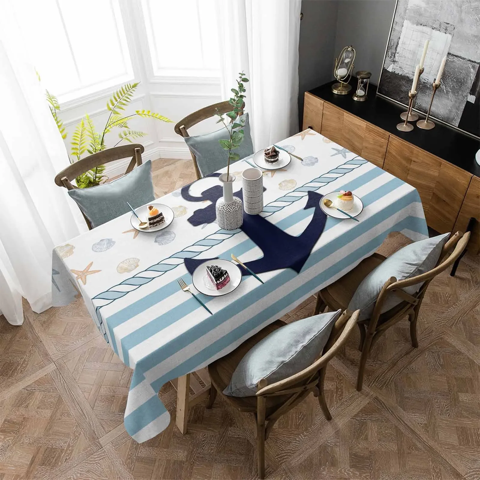 

Anchor Sea Star Shell Rope Tablecloth Waterproof Dining Table Rectangular Round Table Cover Home Kitchen Decoration