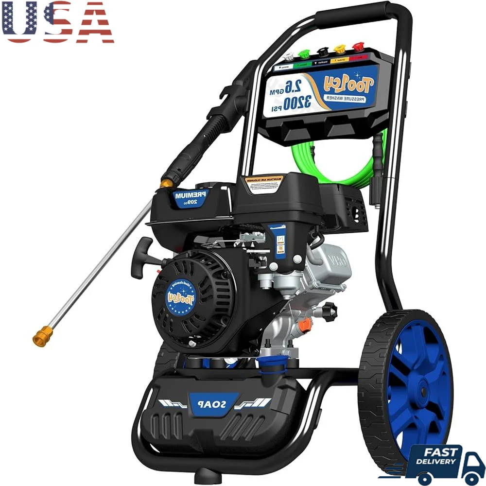 

Gas Pressure Washer 3200 PSI 26 GPM 209cc Engine 35FT Hose 5 Nozzles Swivel Spray Gun Heavy Duty Efficient Cleaning