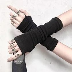 Women Men Gothic Lolita Glove Arm Cover Harajuku Arm Warmers Striped Fingerless Punk Long Wristband Fashion Y2K Girls Gloves