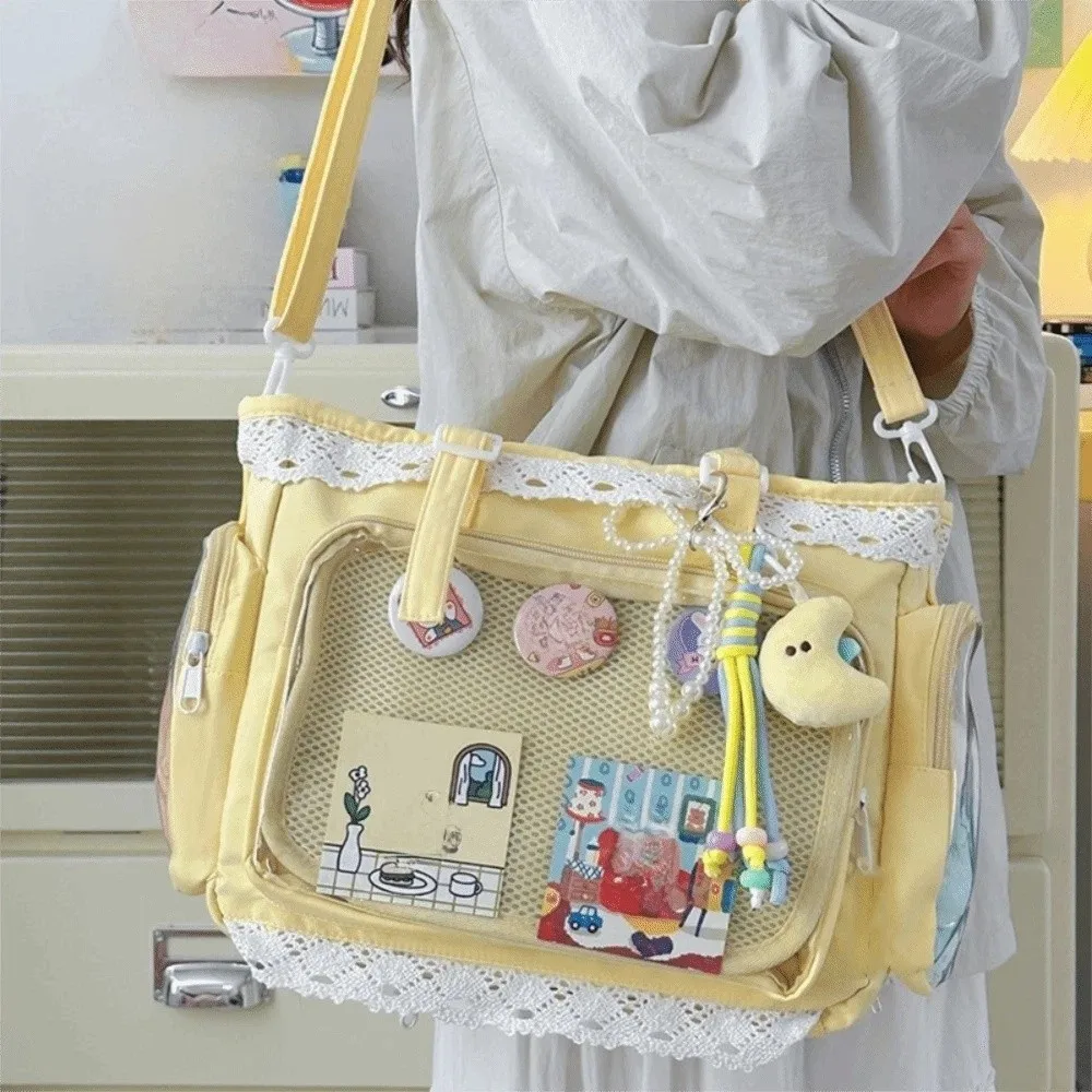 

Cute Ballet Style Lolita Transparent Crossbody Bag Large Capacity DIY Lace Itabag Sweet Nylon Anime Shoulder Bag Japanese