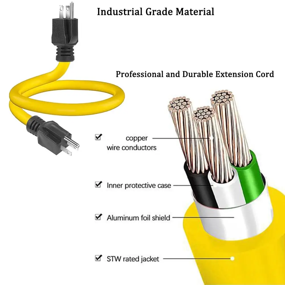 3 Prong Double Male Adapter Male to Male 5-15P Extension Cord 12AWG 125V US Plug Generator Cord for Transfer Switch Dropshipping