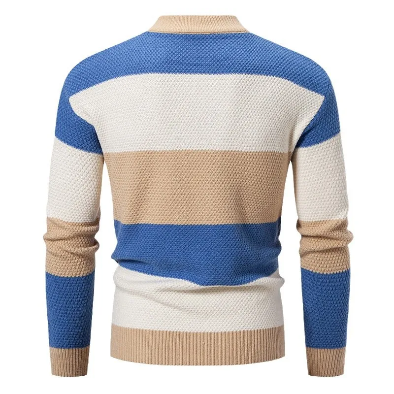 2025 Mens Autumn Winter New Fashion Trend Color Block Weaving Cotton Knitted Sweater Streetwear