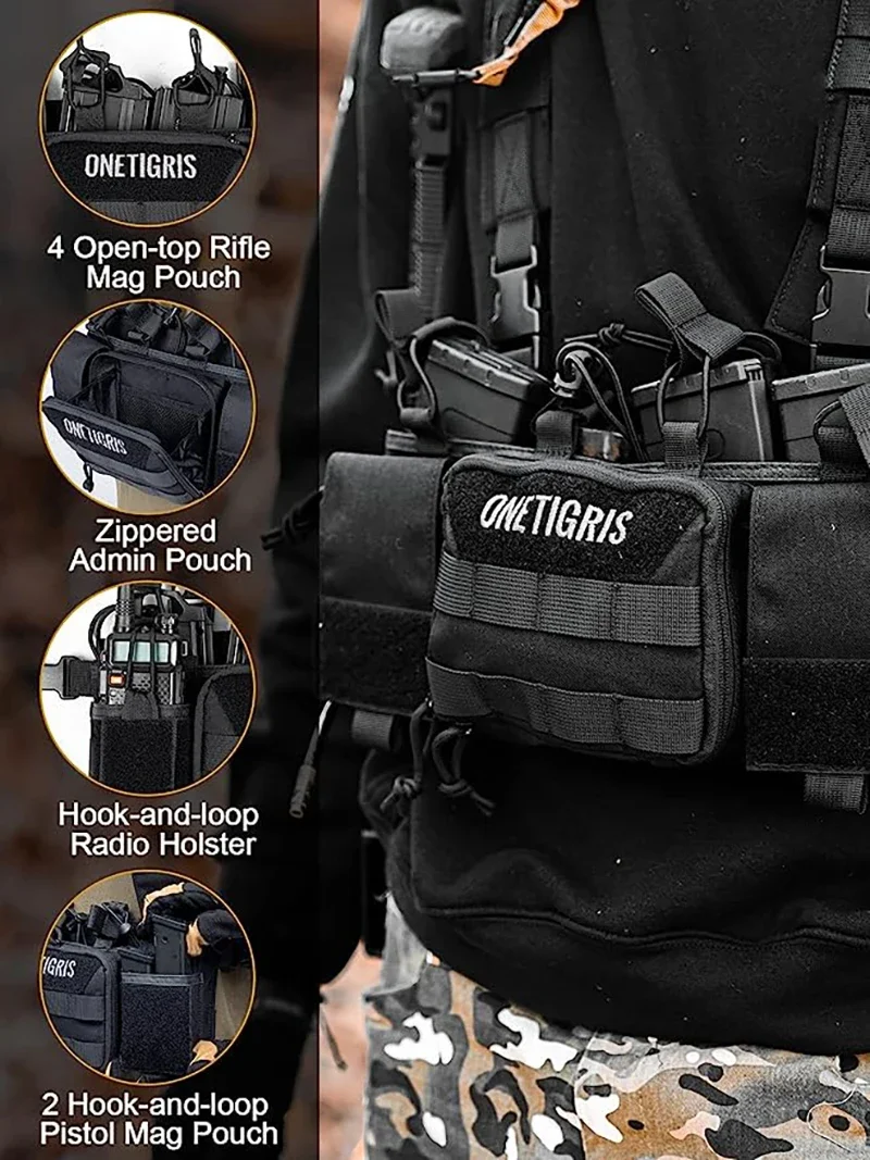 ONETIGRIS-Tactical MOLLE Peito Rigs para Caça, Plate Carrier, Equipamento de Colete, Airsoft Magazine Pouch, Placa, JPC