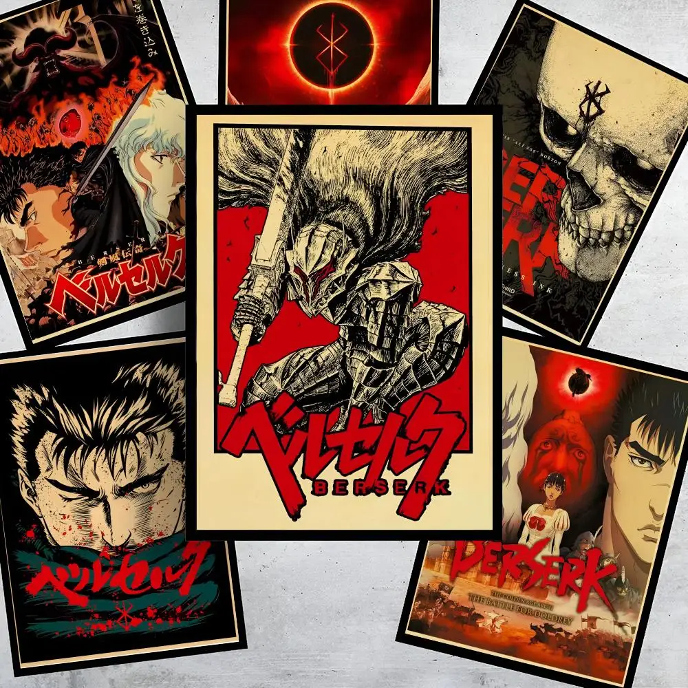 B-BERSERK Anime Poster HD Art Stickers Self-Adhesive Painting Modern Home Decor for Bedroom Living Room Wall Decals Gift