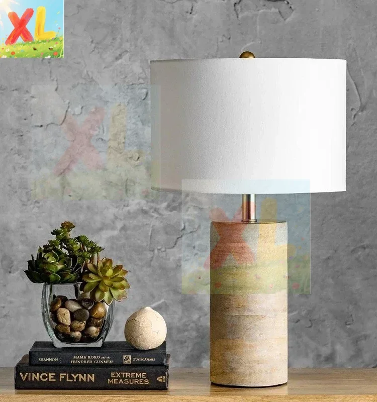 

French simple log bedside small table lamp, creative personalized bedroom room, living room model room soft lighting