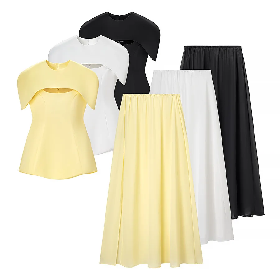 

2026 New Cut Out Two Piece Skirt Set Women Elegant Short Sleeve Top And Maxi Skirt Suits Chic Evening Party Club Matching Sets