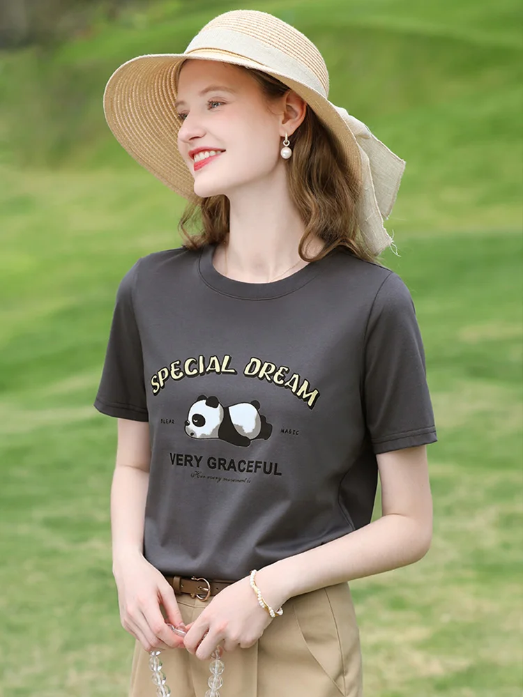 I BELIEVE YOU T-shirt grigia comoda e traspirante Estate 2025 Lettere Cartoon Stampato Tees Manica corta Spalla Top 2252016003