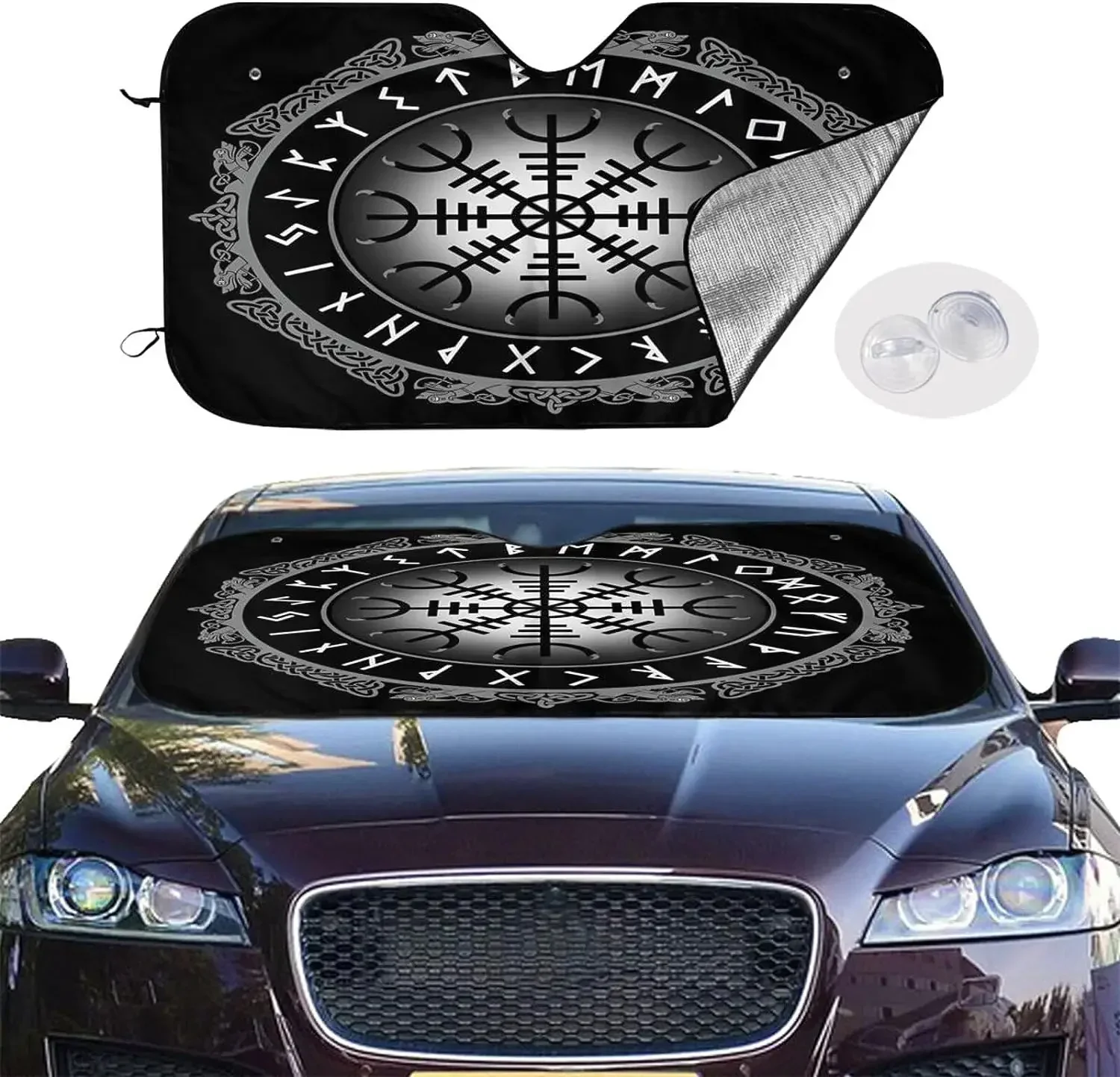 Vikings Norse Mythology Symbol Sun Shade Front Window Sunshade for Most Sedans SUV Truck Blocks Uv Rays Keep Your Vehicle Cool