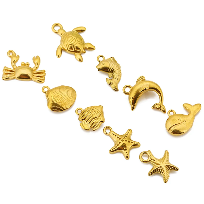 3pcs Stainless Steel Mermaid Starfish Turtle Shell Shark Crab Charm Pendant for DIY Bracelet Necklace Jewelry Making Accessories - Image 4