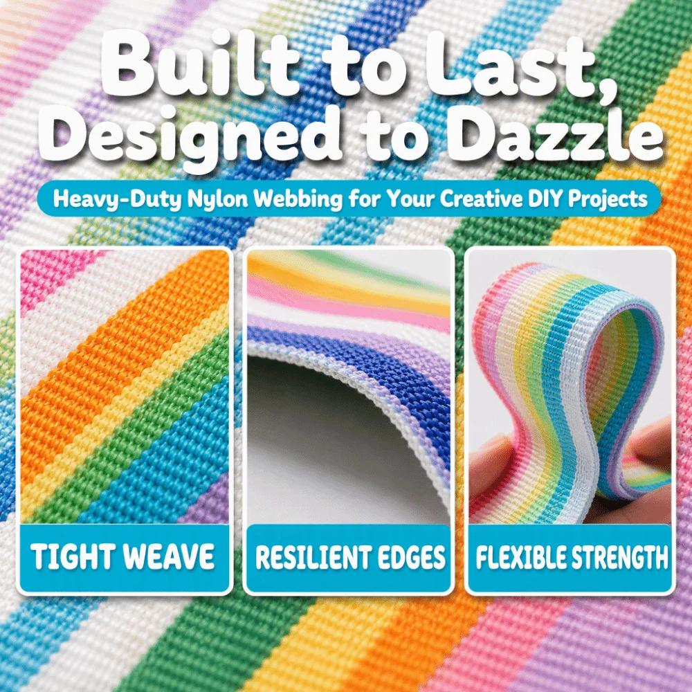 Thick Rainbow Webbing Heavy-duty 2.5 cm/3.2cm Rainbow Webbing Strap Colorful 45m Climbing Frame Webbing Toddler Climbing