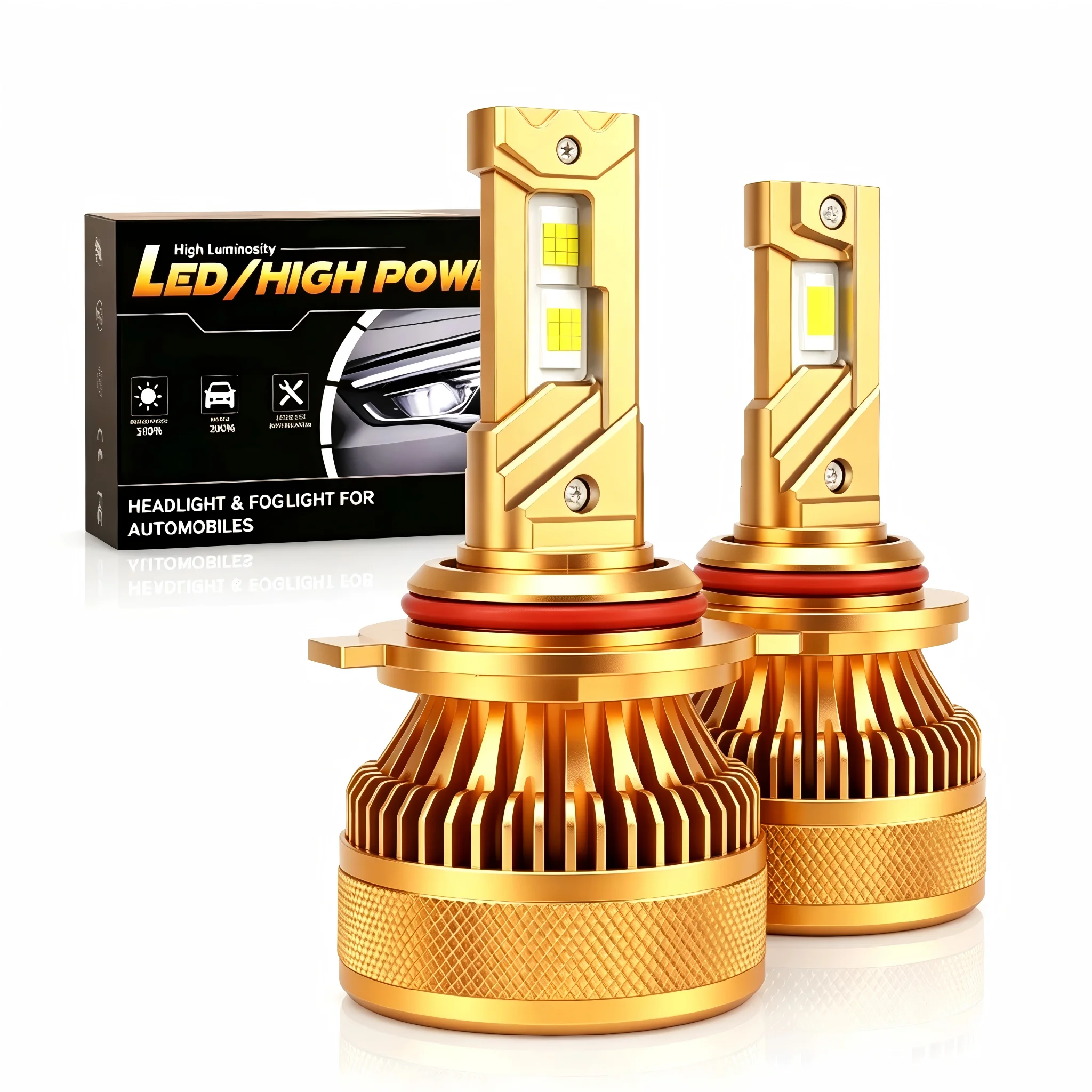 2Pcs FT-HL-10 Car LED Headlight Bulbs 120W 6000K IP68 2 Copper Tubes 9-36V H1 H3 H7 H11 H4 9005 9006 Adopts San'an 3570 LED chip