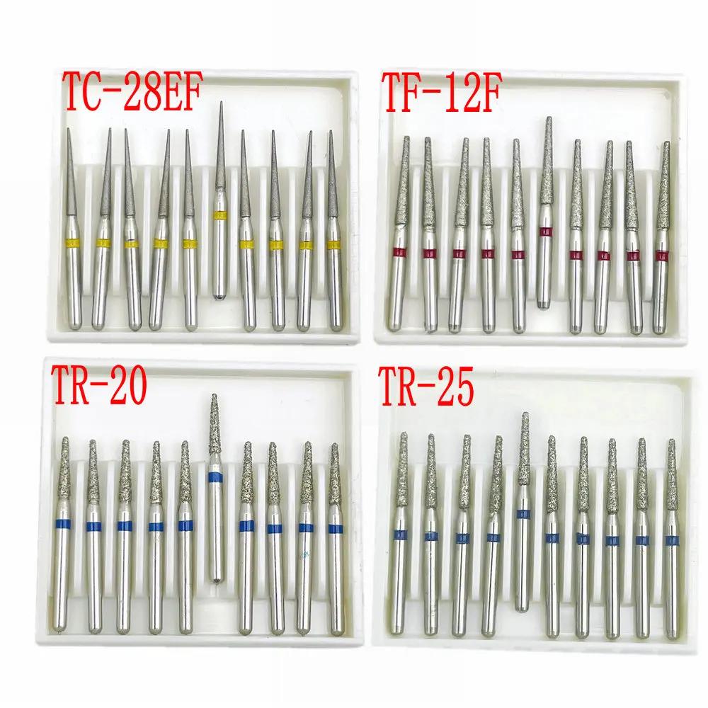 10pcs/box 1.6mm Shank Dental Diamond Burs Drill FG Diamond for High Speed Handpiece Burs Dentist Drills