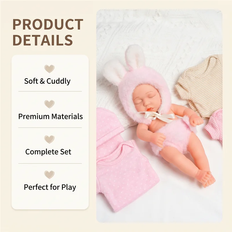 20cm 7インチ ミニリボーンドール服 衣装 かわいいベビー人形 幼児用Tバックロンパース パンツ ぬいぐるみ うさぎの靴下 帽子セット 服