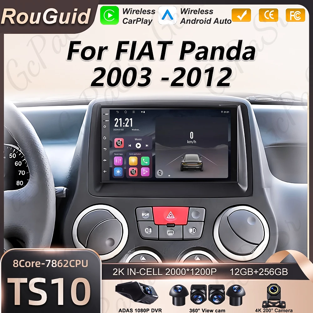 Car Radio Autoradio Carplay Android For Fiat Panda 2003 - 2012 GPS Navigation Video Multimedia Player Touch Screen Head Unit DSP