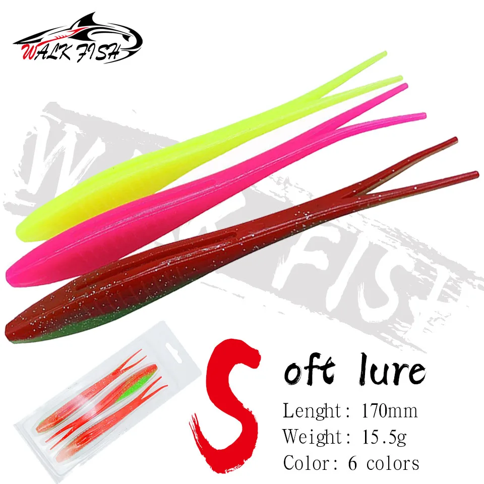 WALK FISH 3pcs 170mm/15.5g Soft Bait Drop Shotting V-shape Split Tail Swimbait Worm Fishing Lure Freshwater Outdoor Fishing Tool