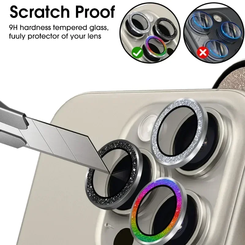 2/3Pcs Luxury Lens Camera Protector Glass For iPhone 15 Pro Max iPhone 15 Plus Back Camera Glitter Lens Protector on 15 Pro