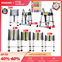 DayPlus 2.6M-5M Telescopic Ladder Sturdy Aluminum Telescoping Extension Ladder 330lb Max Load EN131 for Household Outdoor Work