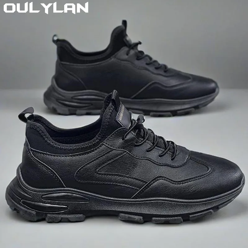 

Oulylan Trend All Match Thick Soled Leather Sports Leisure Running Shoes Men's Shoes Summer New Breathable Leather Shoes