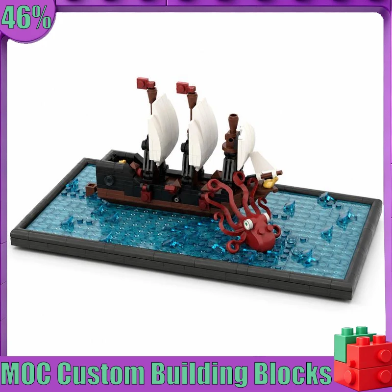 630 PCS Small Retro Seagoing Robber Ship Sea Tentacle Beast Model MOC Model Custom Puzzle Creative Assembly Toy Building Blocks
