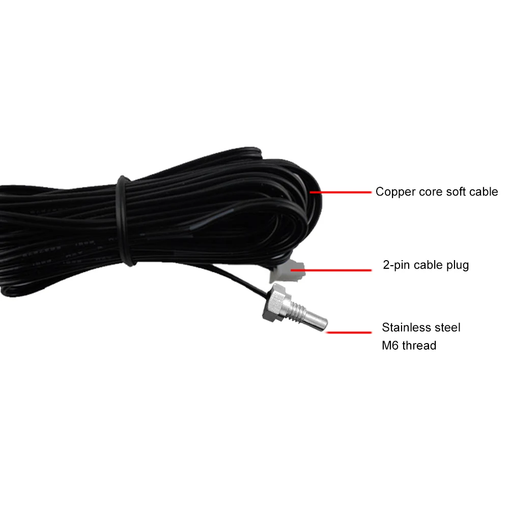 10K NTC Thermistor Line Cable Temperature Sensor Probe 1M Length with M6 Thread for Temperature Controller