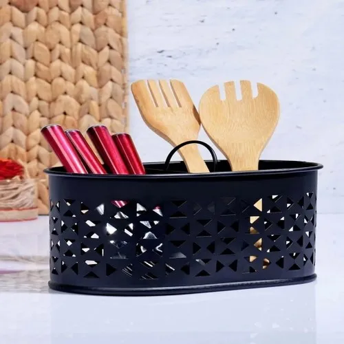 Star Home 2 Compartments Lux With Handle Black Metal The Spoon Holder