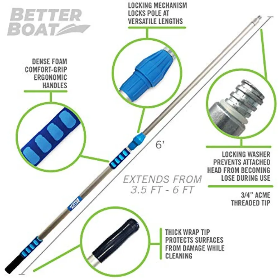 Extension Pole, Telescoping Rod, -6 Extendable Deck Brush Handle, Boat Hook, Painter's Stick, 3/4