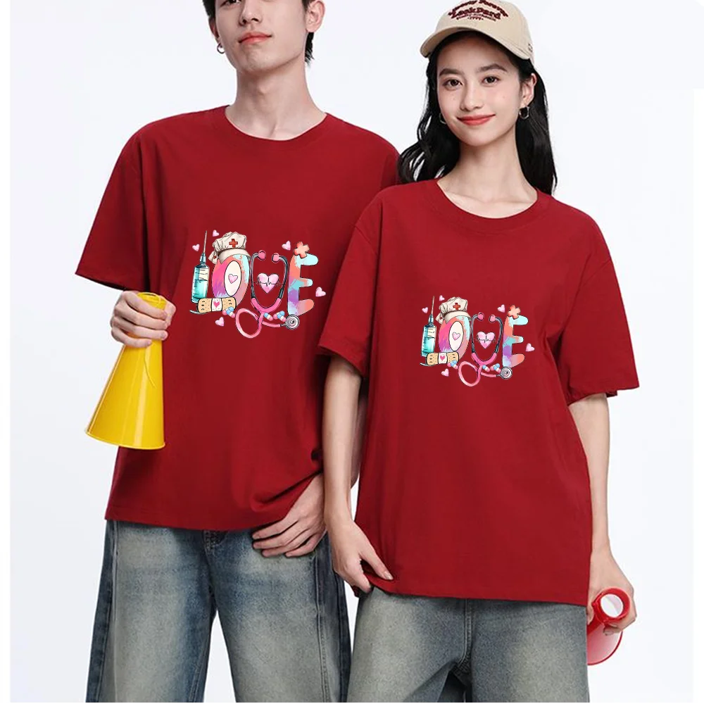 Love Nurse Heart Stethoscope Printed T Shirt Breathable Fabric S-XXL Personalized Custom Casual Short Sleeve Tee Aesthetic Graph