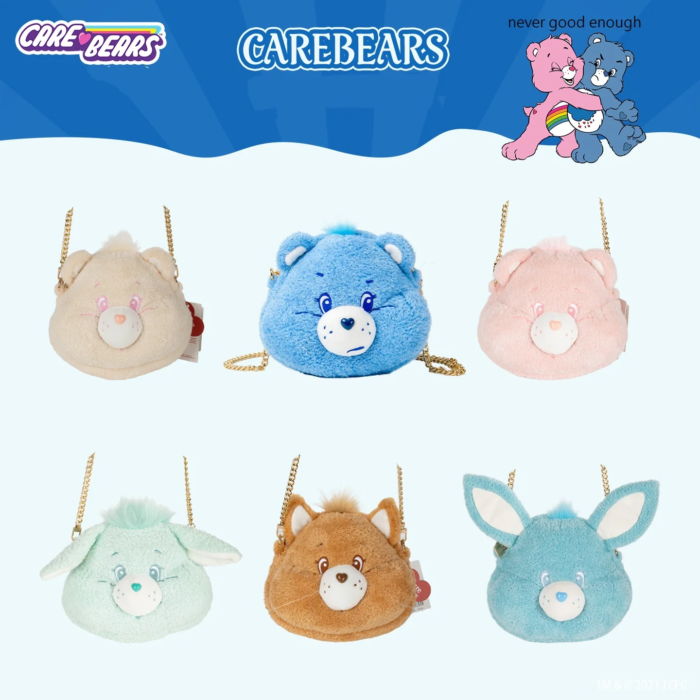 Care Bears 20cm Plush Crossbody Bag 3D Cute Bear Head Chain Shoulder Purse Kawaii Star Style Handbag for Girls Holiday Birthday