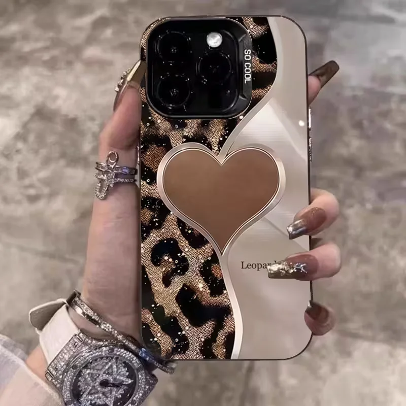 Leopard Phone Case for Oppo Reno15 Reno14 Reno13 Reno12 Reno11 Reno10 Reno8 Reno7 6 Z F T Pro Plus 4G 5G Back Cover Heart-Shaped