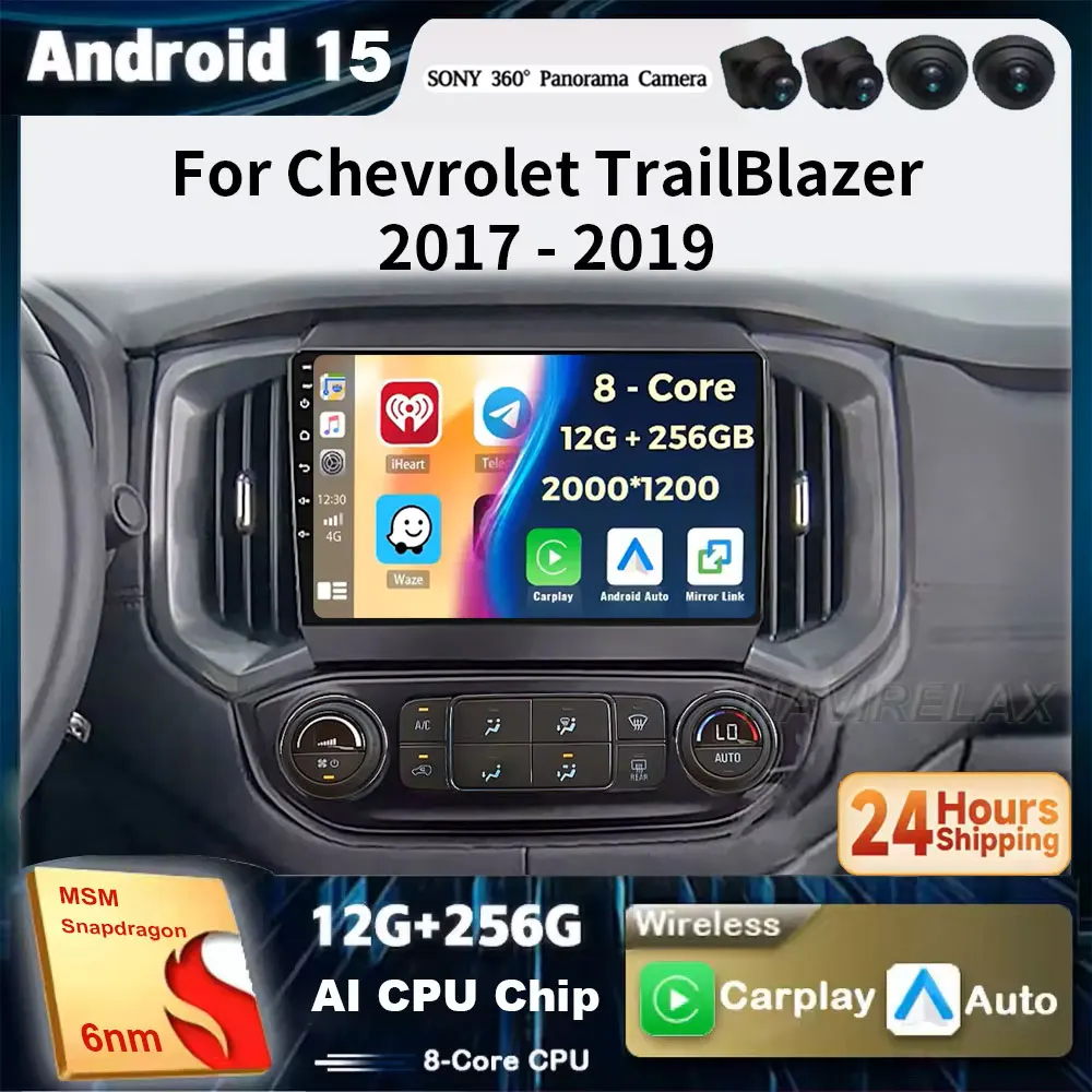 Radio Carplay para Chevrolet Trail Blazer 2017-2019 S10 Colorado Isuzu Android 15 navegación GPS automática Wifi estéreo 5G WIFI BT DVD