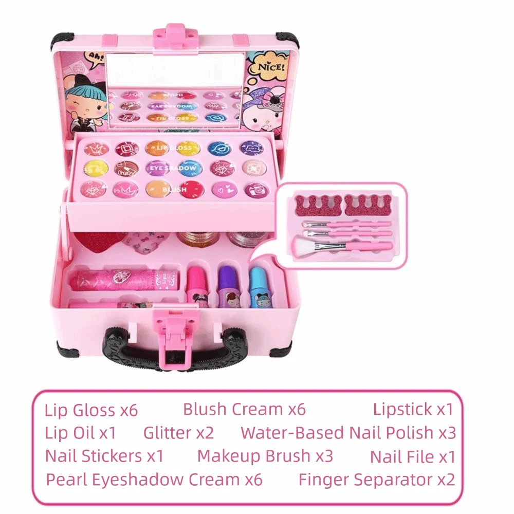 Batom brinquedos de maquiagem das crianças caixa de maquiagem portátil crianças conjunto de beleza cosmética bolsa sombra de olho princesa maquiagem