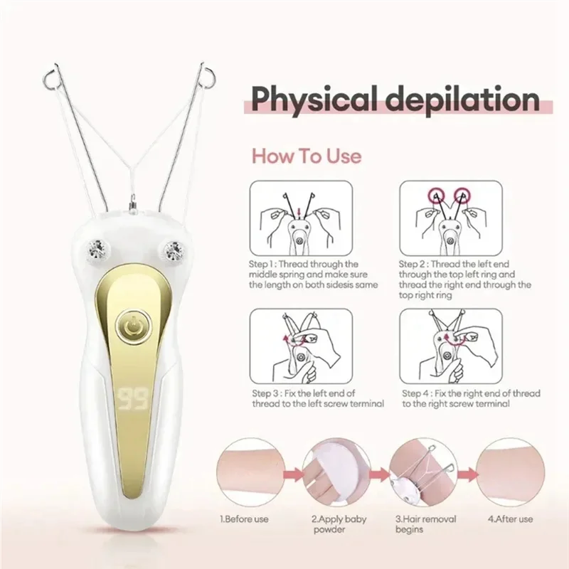 WHYY-épilateur électrique pour le corps, épilateur à fil de coton, rasoir pour jambes et bras, beauté pour femmes, épilateur à fil de cou, écran LCD