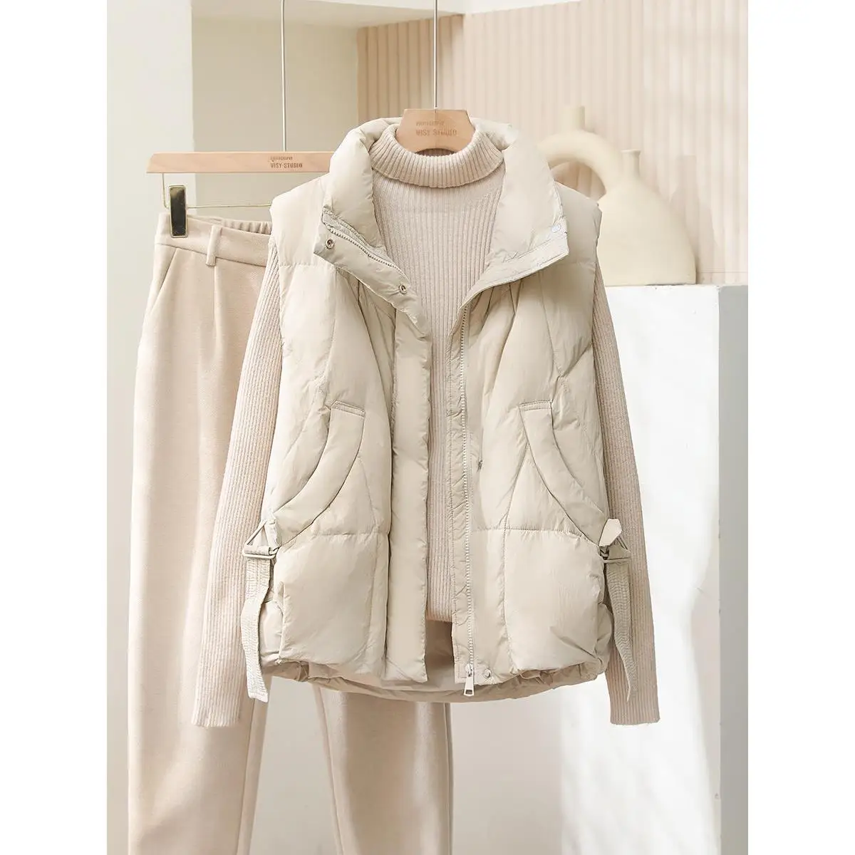

Women's down Vest Jaet Outerwear Autumn Winter New Korean Sle White Du down Stand Collar Quilted Vest Coat