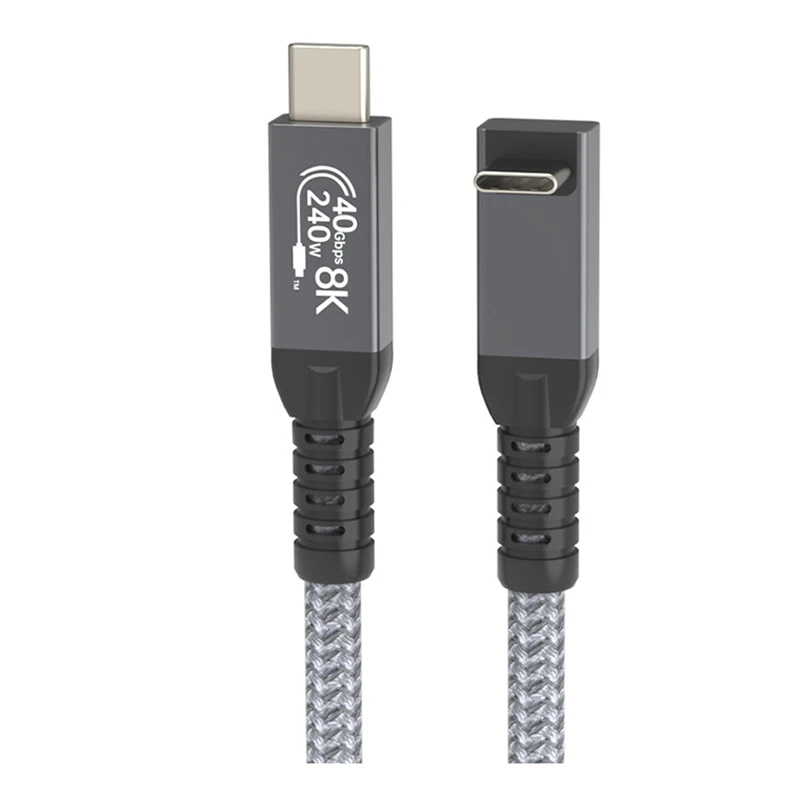 USB 4 Cable 90° Stereoscopic Elbow 40Gbps USB4 Type C Data Cable Fast Charging PD 240W, 8K Video Transfer