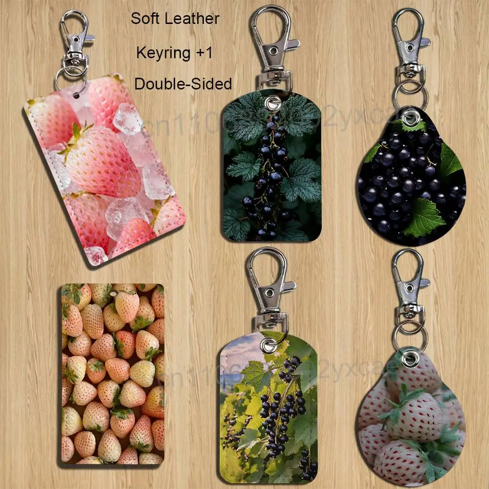 

hot Art Blackcurrant Pineberry Leather Keychain Badge Holder with Lanyard - ID/Access Card Holder Key Ring Accessory Gift Option
