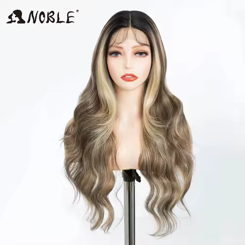Noble 13x4 Lace Front Wig Synthetic 28 inch Long wavy ombre blonde Wigs For Women Ombre Lace Front Wig Synthetic Lace Front Wig - Image 2