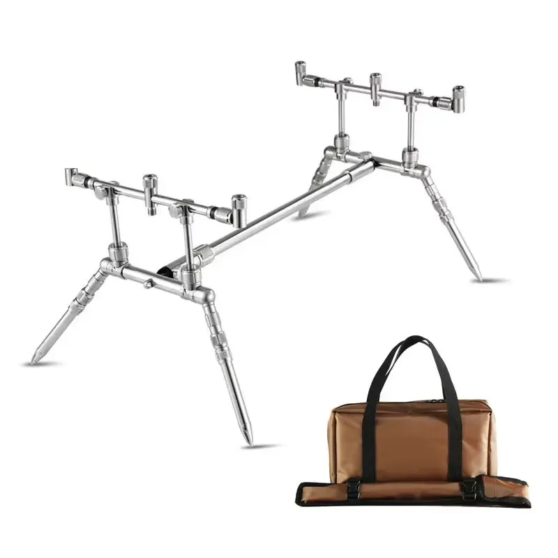 304 Stainless Steel Rod Pod 4 Legs 120° Adjustable Height 17to22cm Crossbar 24to40cm Net 2350g with Bag for Carp Fishing Rod