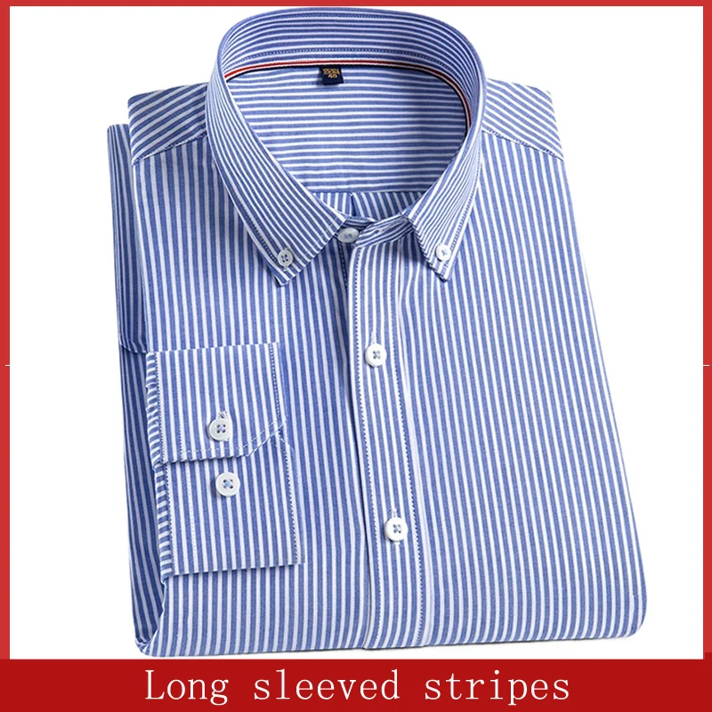 

Men's all cotton striped shirt, long sleeved, versatile for business and leisure, pointed button collar, all season cotton shirt