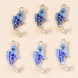 10pcs Lovely Enamel Goldfish Charms Chinese Blue and white Porcelain Animals Pendants for Handmade diy Jewelry Making Wholesale