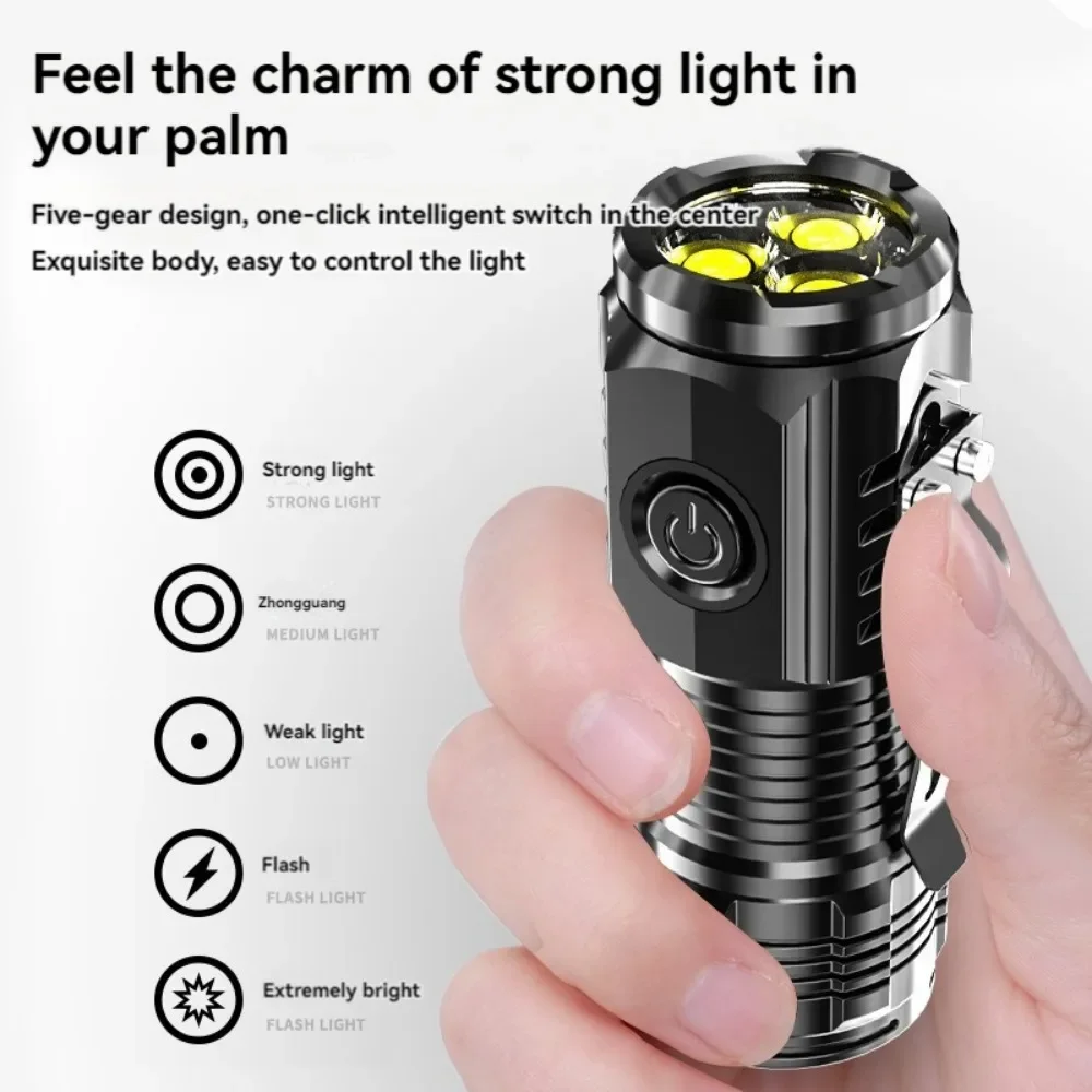 Side Light LED Flashlight Mini Rechargeable Multi-purpose Long-distance Portable Super Bright Household Small Bulb