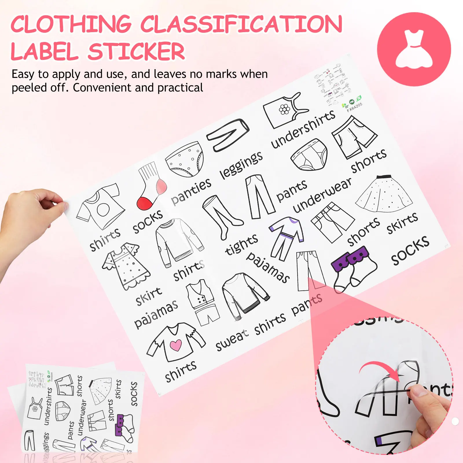 1Sheet PVC Clothing Classification Sticker for Wardrobe Dresser Closet Organization Removable Clothes Sort Label Easy Apply No