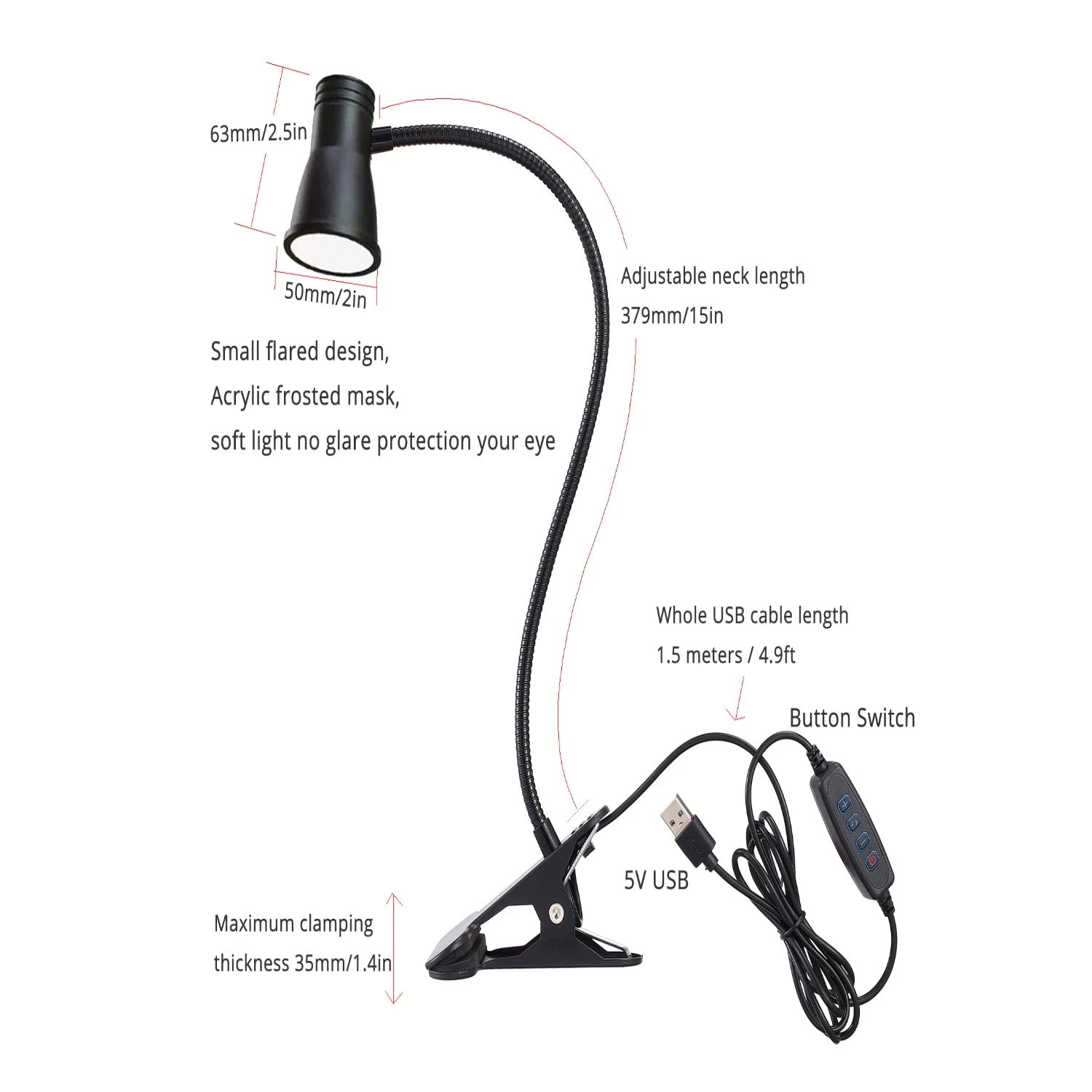 New Adjustable Versatile USB Clip-On Light Lamp with Dimmable Color Temperature Options for Desk, Table, Headboard, and Bed. Fle