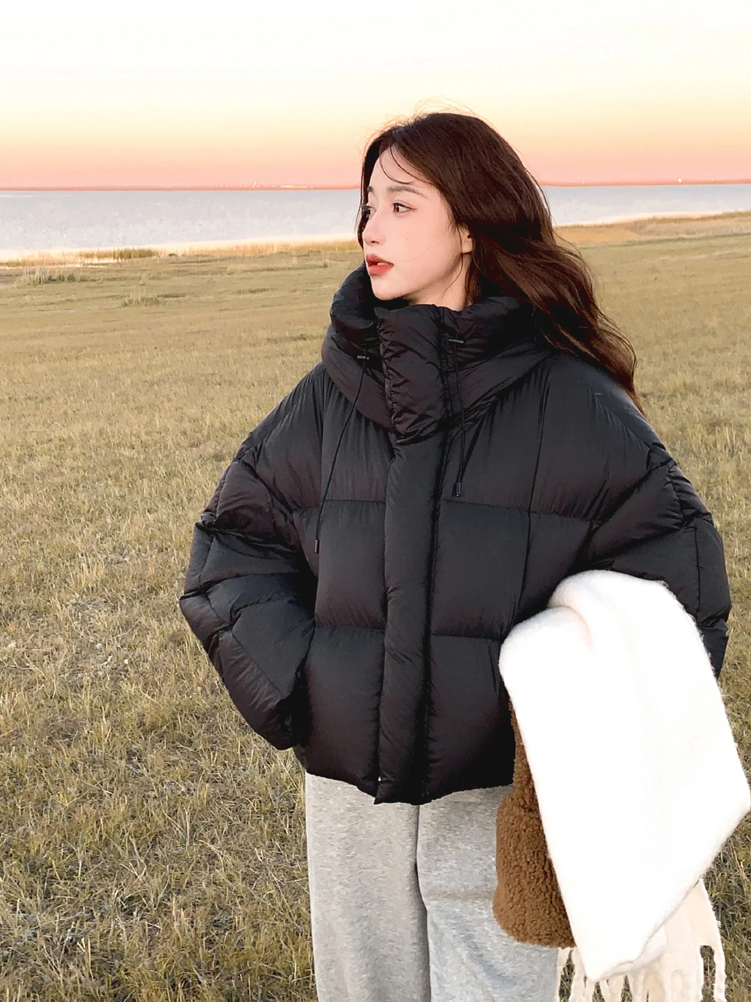 

Puffer Jaet Women's ort Thiened Du down Bread Coat Winter Hat Inteated 2025 New Sle Bread Puffa Quilted Coat