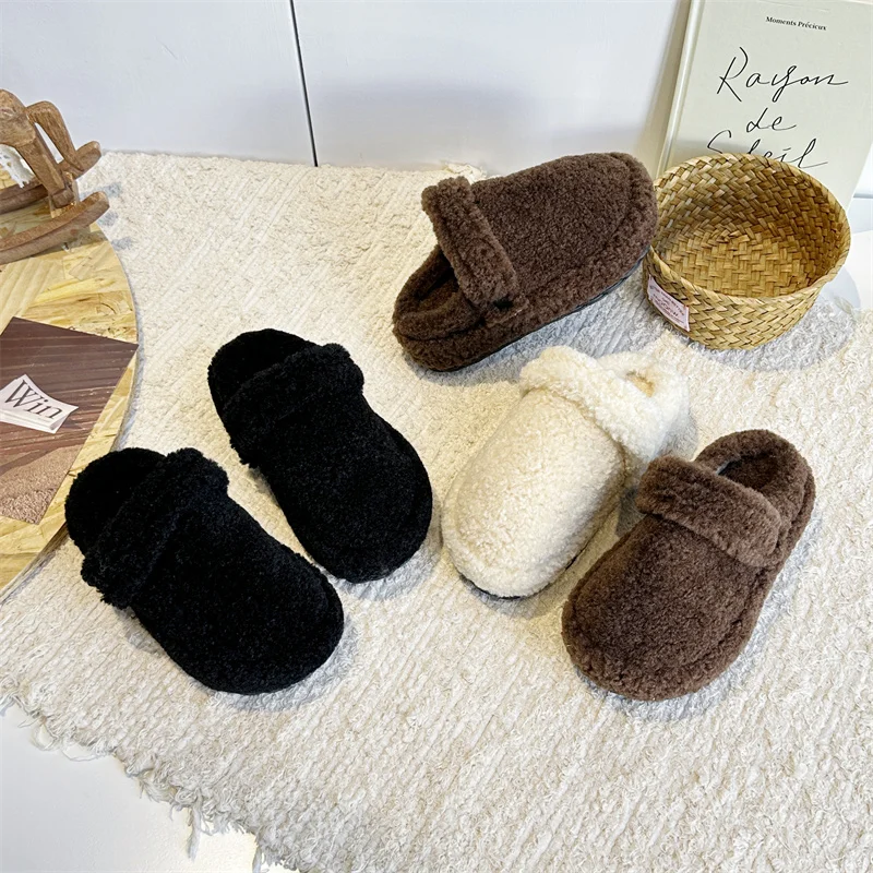 

Модные детские зимние плюшевые тапочки, простые теплые хлопковые тапочки для девочек, повседневные детские домашние хлопковые тапочки для мальчиков, мягкие нескользящие