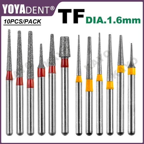 Fresas dentales tipo TF, fresas de diamante para odontología, fresas finas/extrainas para pieza de mano de alta velocidad FG Dia.1.6mm10 unids/pack