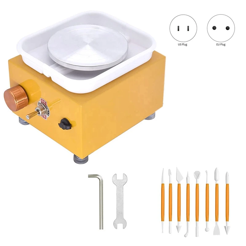 Mini Electric Pottery Wheel Machine With Removable Basin, DIY Hand Tools Gift For Kids To Learn Ceramic Crafts