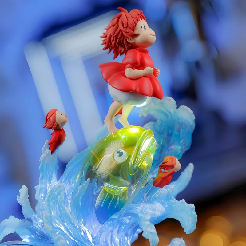 

Ponyo Gk Figure Light Up Statue Pvc 21Cm Anime Collectible Model Golden Fish Wave Base Desktop Decor For Anime Collectors