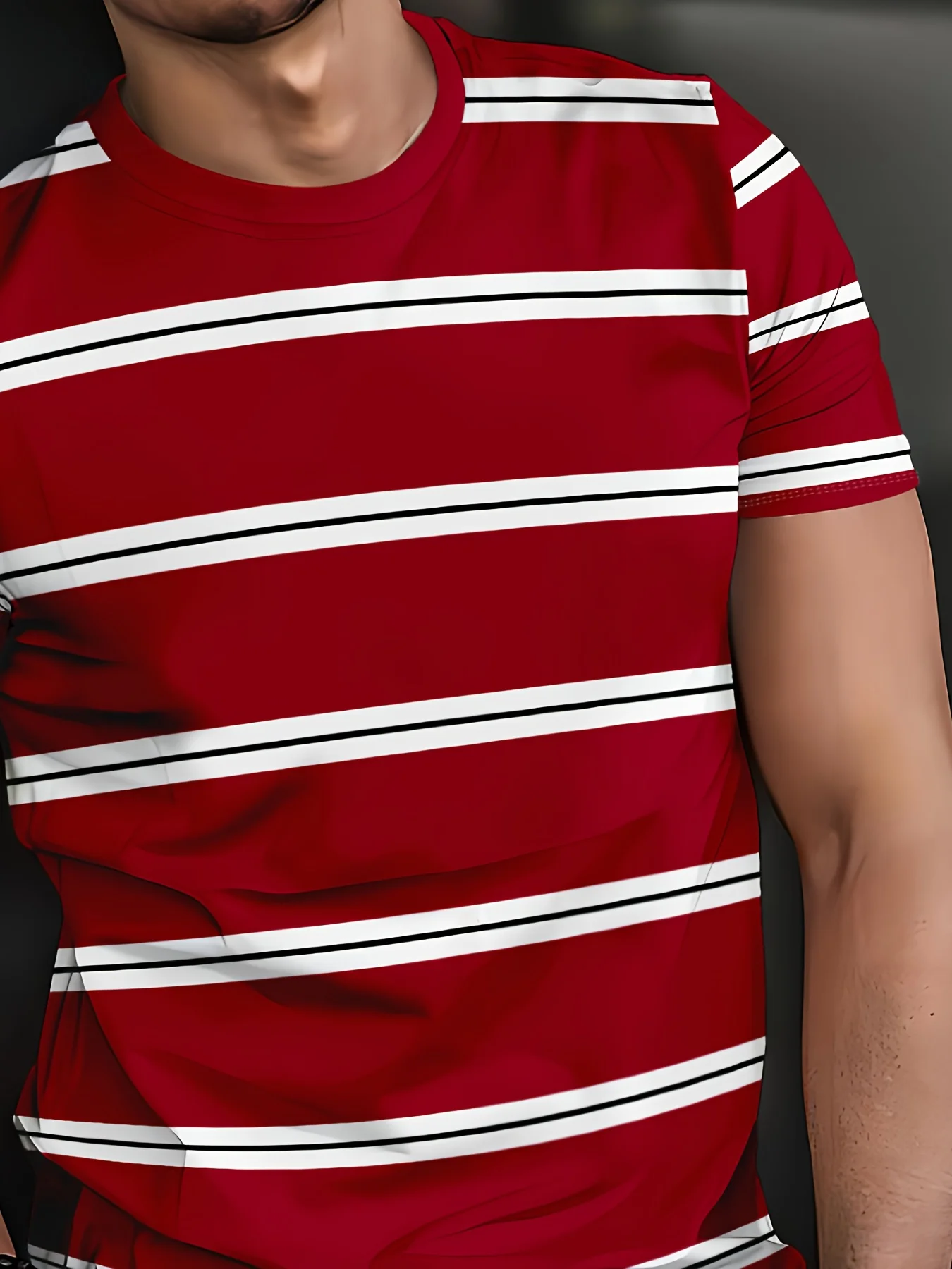 New men's short-sleeve T-shirt, loose-fitting and tailored with printed designs, versatile basic crew-neck top suitable for spri